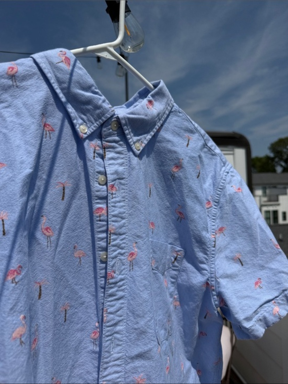 NWOT American Eagle Blue Flamingo Print Men's Shirt